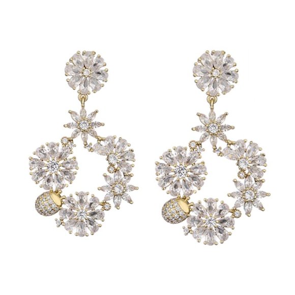 Anthro Festive Silver Snowflakes Floral Earrings Holiday Season - Picture 3 of 10